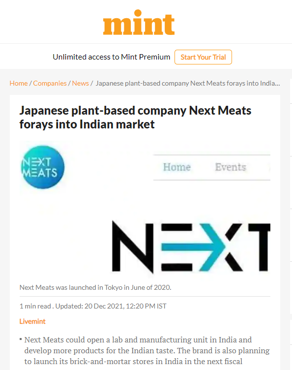 NextMeats India in Media News